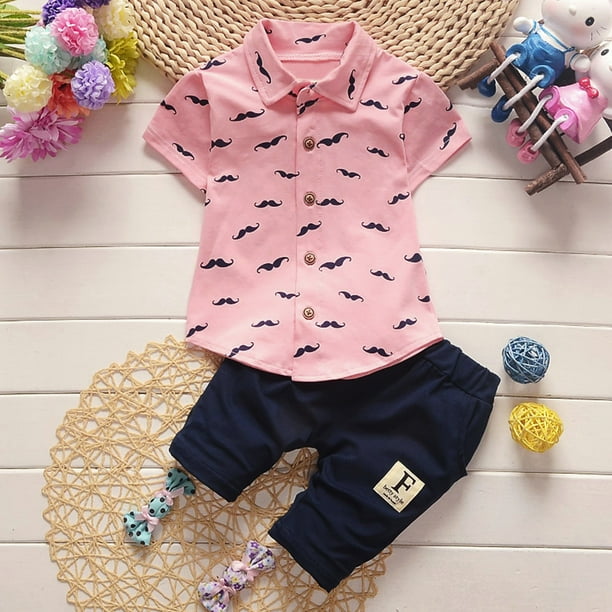 Summer Toddler Kids Baby Boys Beard T Shirt Tops+Shorts Pants Clothes Set 0-24M